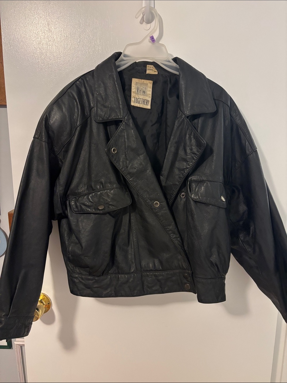 Vintage Old Money Moto Style Boho Together Oversized Black Leather Jacket Large